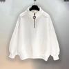 Unisex Fall Winter Sweatshirt Half Zipper Half High Collar Solid Color Loose