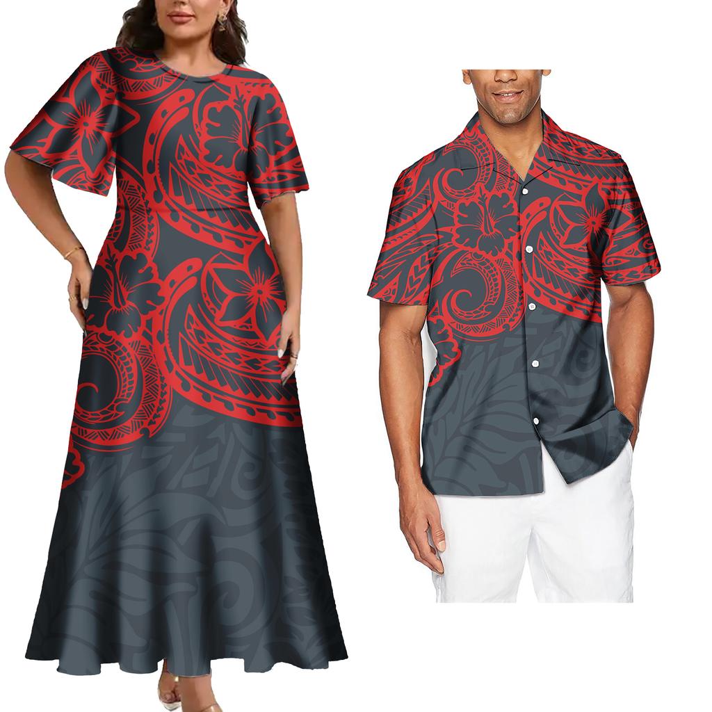 Couple Matching Outfits Women Two Piece Set Evening Dresses Match Man Shirts Customized Polynesian Samoa Tribal Couple Outfits