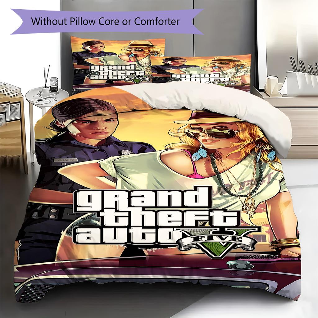 Постельное белье с узором Grand Theft Auto, Комплект с одеялом, Пододеяльник, Наволочка, Домашний подарок на день рождения (1 пододеяльник + 2 наволочки, без наполнителя)