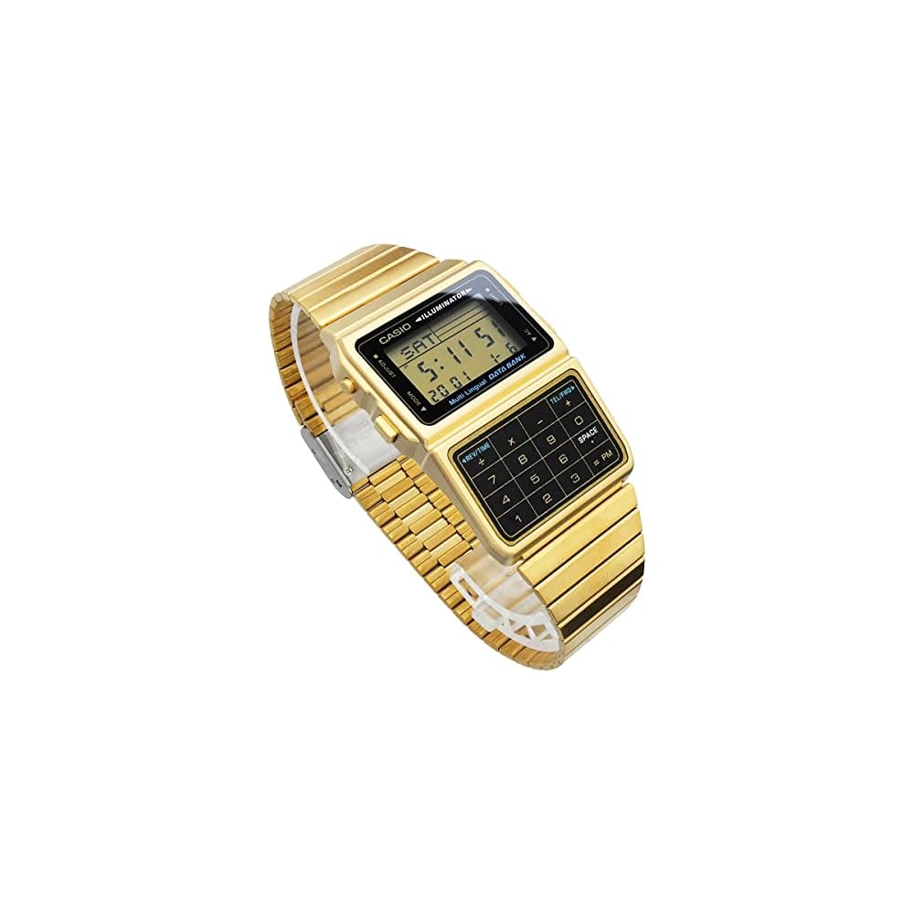 Casio Data Bank DBC-611G-1 Digital Watch Men's Gold Black Stainless Steel