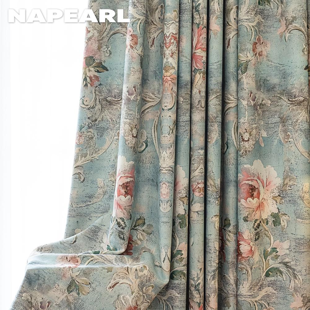 1 шт. NAPEARL Французский идиллический стиль Блэкаут Шторы Синий фон с принтом пионов Плотные шторы для спальни гостиной окна для домашнего декора