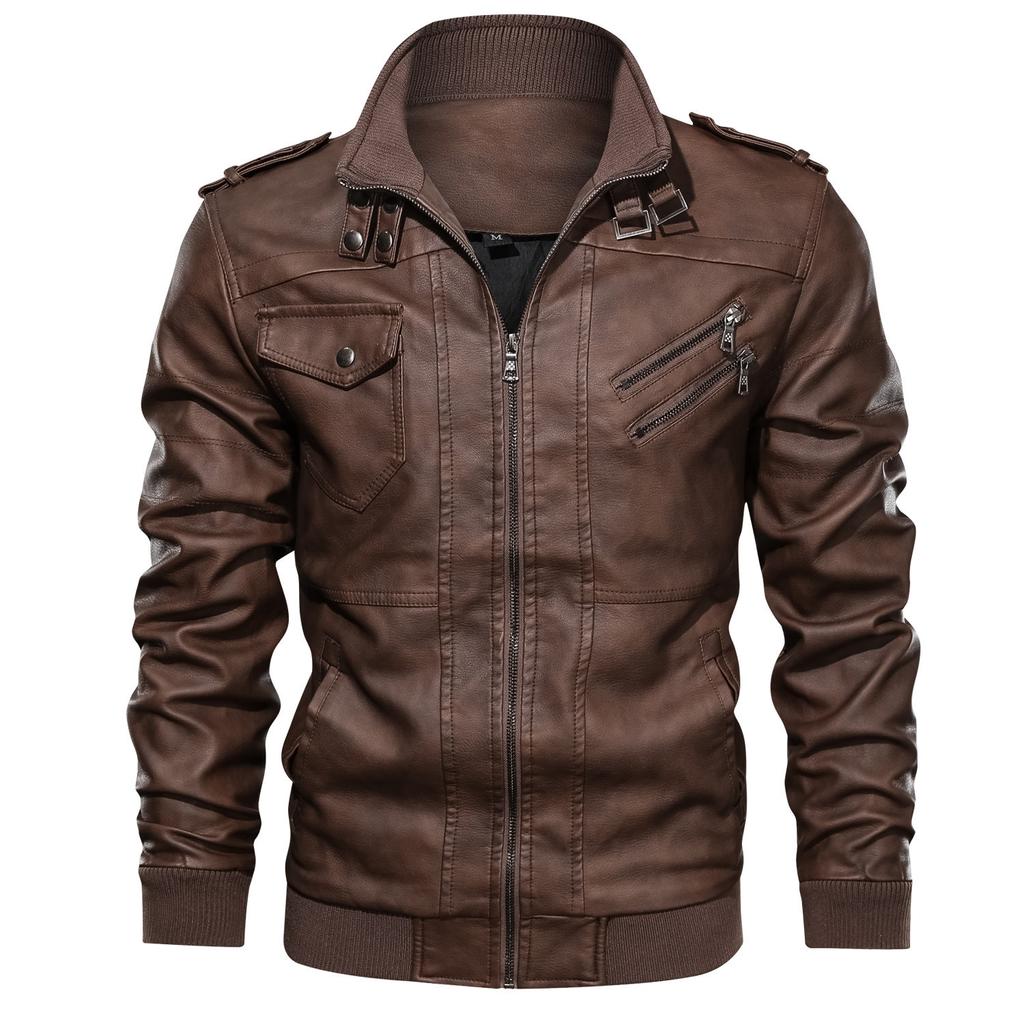 Autumn and Winter Men's Removable Hooded Knitted Hat Jacket Large Size Casual Locomotive Leather Jacket
