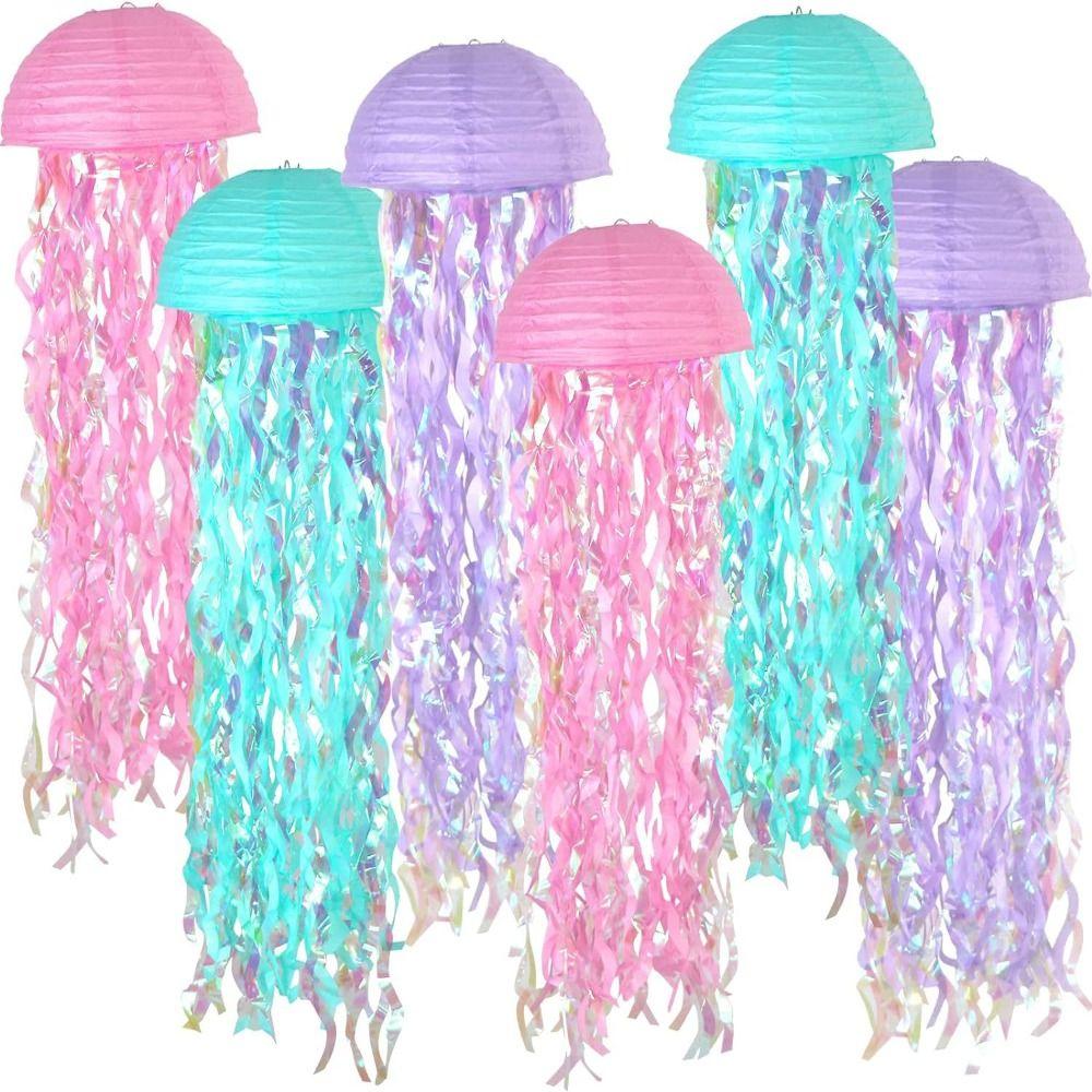 2pcs Foldable Ocean Theme Lantern Paper Mermaid Paper Lantern Rainbow Jellyfish Lantern Wedding