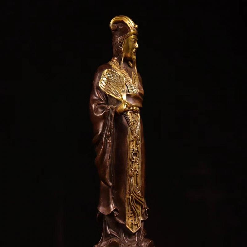 Латунная фигурка Лян Мастер Удун Чжугэ Кунмин Бронзовая статуя Домашний декор Благоприятное ремесленное изделие Подарок Офисное украшение