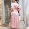 Women's Solid Ice Silk Long Robe Summer Lightweight Lace Up Homewear Simple Fashion Loungewear Sexy Bathrobe