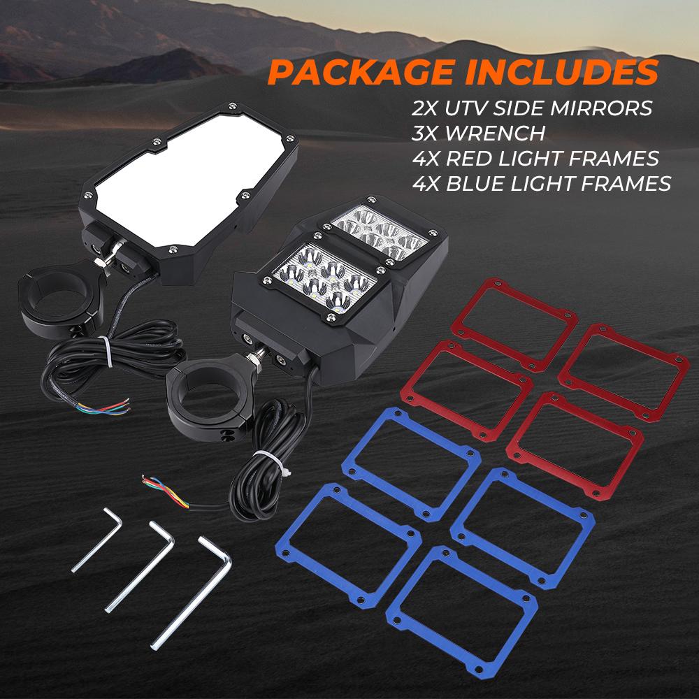KEMIMOTO UTV Rear View Side Mirrors with Light Fit 1.75-2in Roll Bars for Can Am Maverick X3 Compatible with Polaris RZR XP 1000