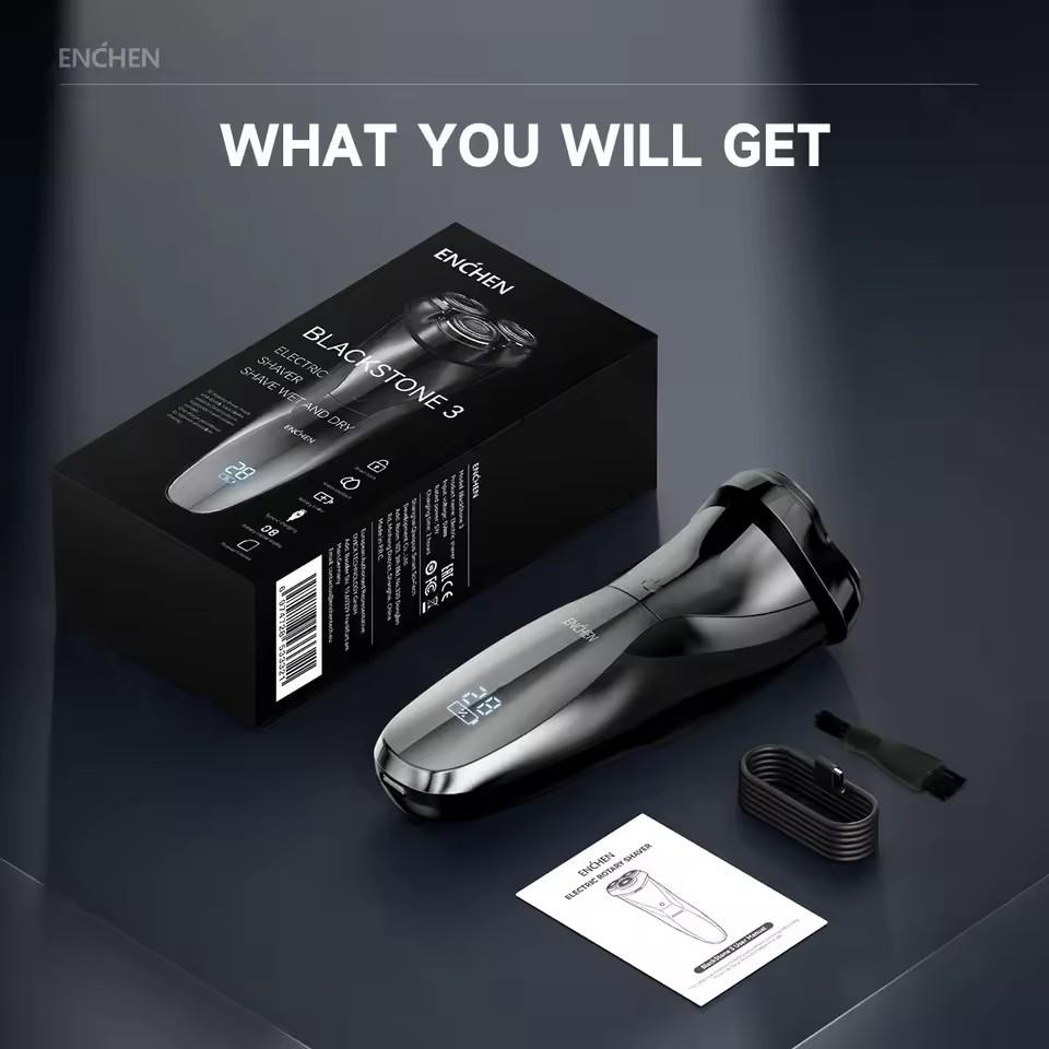 Xiaomi ENCHEN Electric Shaver 3D Blackstone 3 Waterproof Razor Wet And Dry Dual Use Face Beard Battery Digital Display For Men
