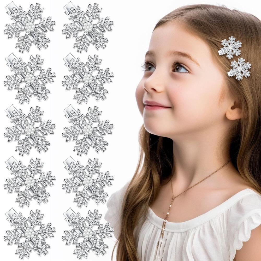10 Pcs Christmas Snowflake Hair Clips for Women Girls Small Silver Pearl Metal Alligator Clips