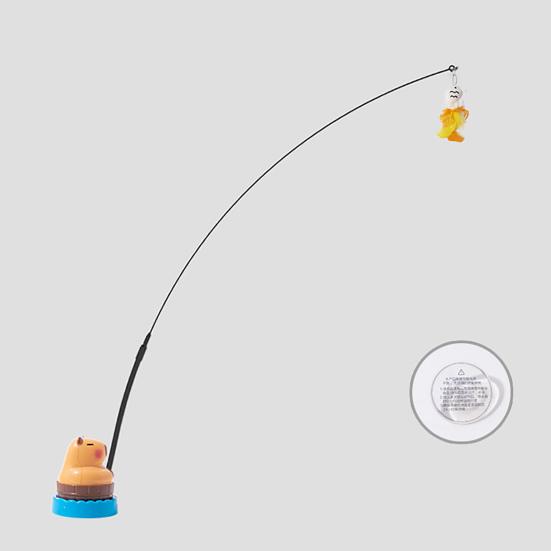 Интерактивная кошачья дразнилка-палочка, кошачья игрушка со сменными дразнилками с перьями, вращающееся на 360 градусов основание капибары, гибкая кошачья палочка