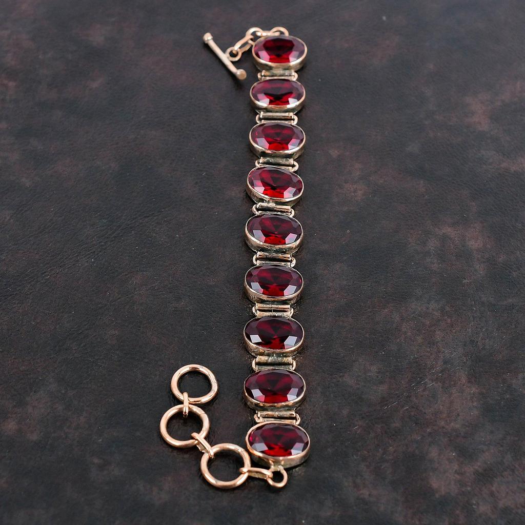 Граненый Мозамбикский Гранат Браслет Медный Браслет Из Драгоценных Камней Регулируемый Браслет-Цепочка Медные Ювелирные Изделия Антикварные Ювелирные Изделия Ручной Работы Подарки Для Нее