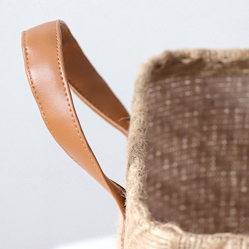 WCIC New Wicker Baskets Jute Rectangular Storage Basket With Handle Foldable Sundries Organizer Home Decor