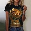 3D Rose Printed Women's T-shirt Summer Fashion Short Sleeve Top Oversized Women's Clothing Casual Girls Street Wear T-shirt