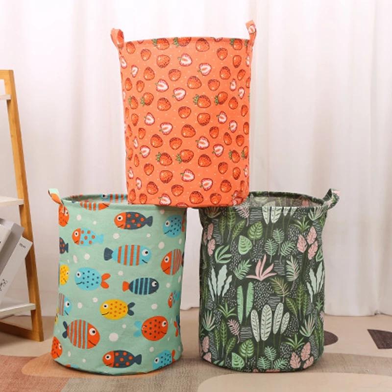 Хлопково-льняная корзина для белья с принтом, портативная, складная, сумка для хранения домашнего белья, большая корзина для детских игрушек, корзина для грязной одежды