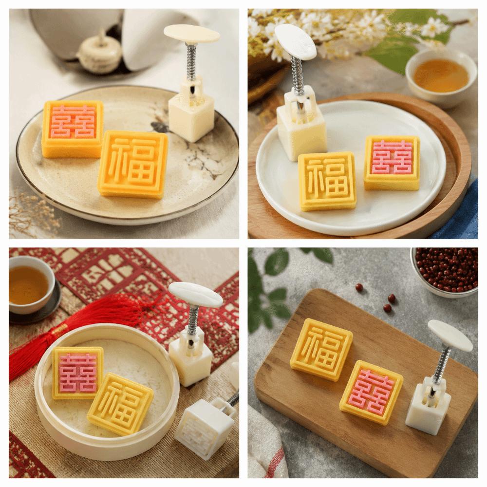 1 Mold And 2 Stamps Moon Cake Mold Square Shape Dessert Mold Pastry Mold for Kitchen Use