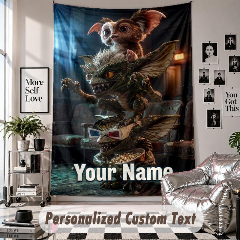 Custom Tapestry Wall Hanging, Gremlins Gizmo Personalized Name Text Home Wall Decor