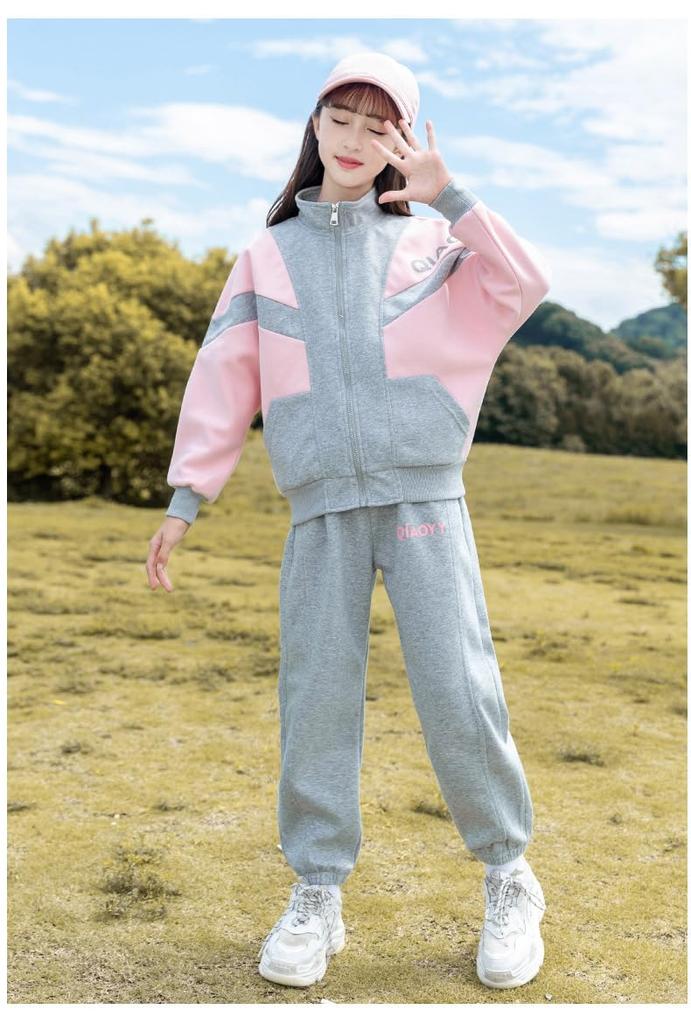 Джерси Одежда для девочек Толстовки с длинным рукавом Верх и низ Комплект из 2 предметов Спортивная одежда для девочек Простая спортивная одежда Корейский стиль Толстовка с капюшоном для подростков Стильный