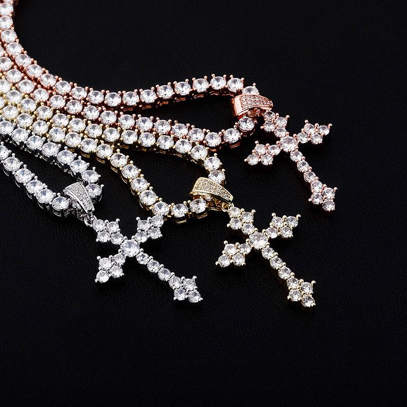 European and American Retro Zircon Cross Pendant Necklace