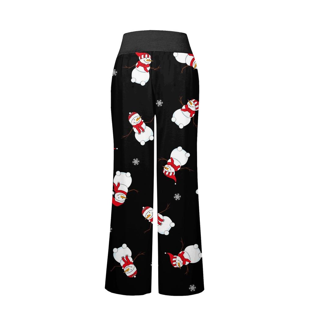 Women's Comfy Pajama Pants Pocket Christmas Print Drawstring Wide Leg Pants