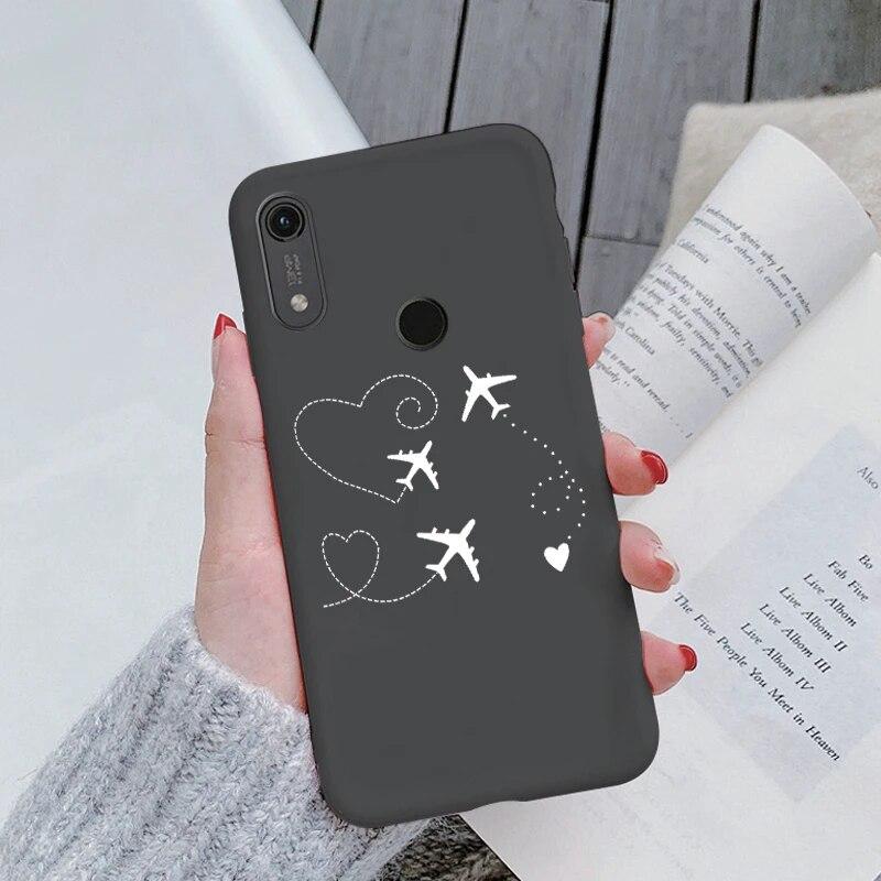 Милый мультяшный чехол для Huawei Y6 2019 с отверстием для пары, синий цветочный столик, мягкий чехол из ТПУ для Huawei Y6 2019, розовый узор, большое сердце, противоударная защитная задняя сумка