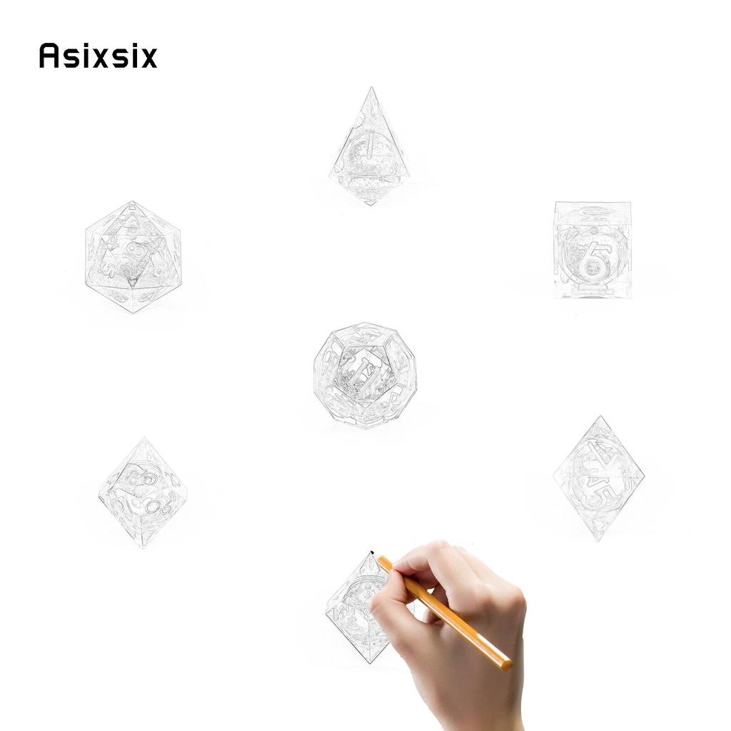 7 Pcs Blue Flowing Sand Golden Number Sharp Edge Resin Dice Polyhedral Dice Suitable for Role-Playing RPG Board Game