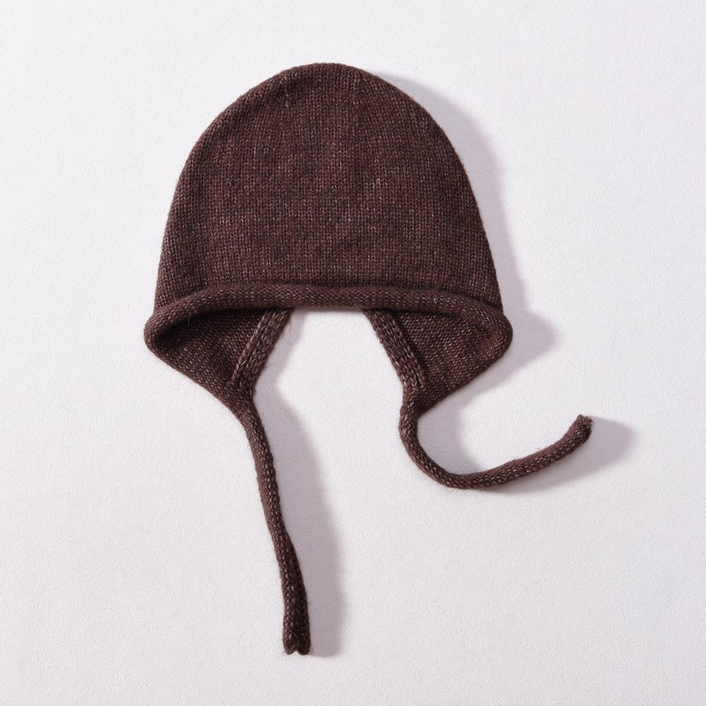 Autumn and winter new wool knitted hat, warm ear protectors, lace-up wool hat