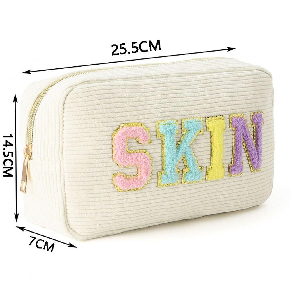 Corduroy Storage Bag Pink Beige Blue Purple Embroidery Letter Travel Makeup Bag High Capacity Lipstick Organizer Women Girls
