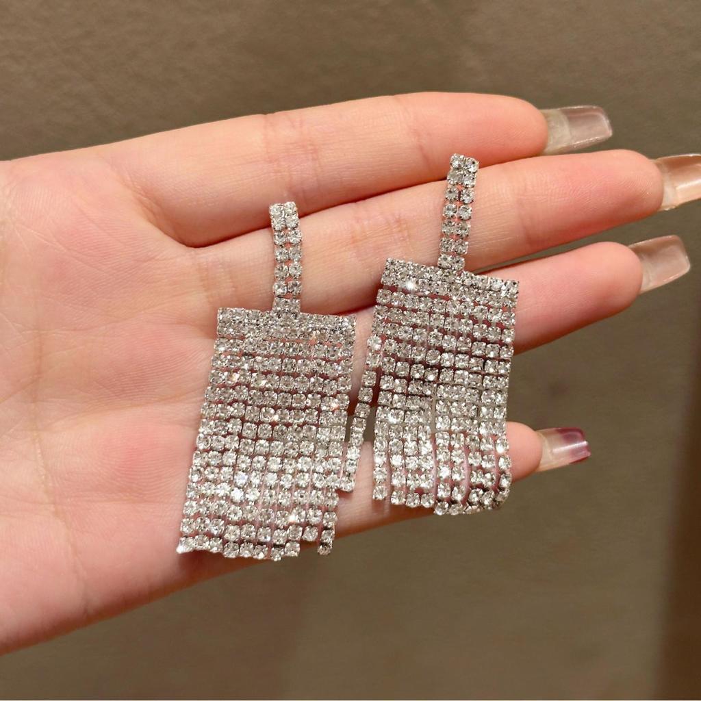 Серьги-кисточки со стразами из золота - супер блестящий цирконовый дизайн для женщин 