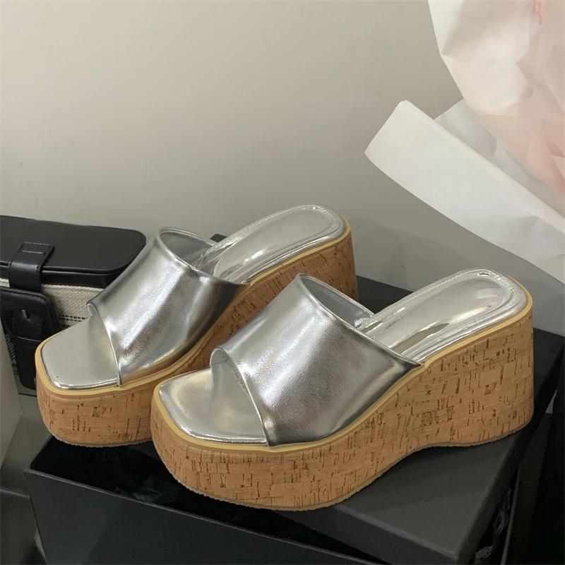 Eilyken Summer Woman Slippers Chunky Platform Wedge Square Toe Thick Bottom Heels Shoes Zapatos De Mujer