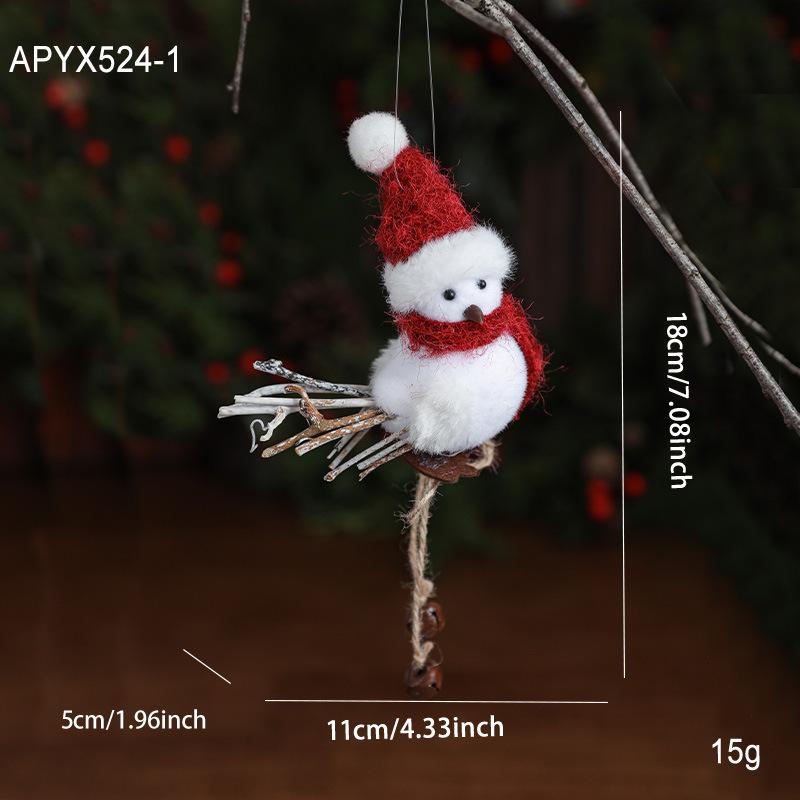 1Pcs Year Christmas Tree Hangings Faux Foam Bird Ornament Pendant Wool Felt Red Scarf Hat Birdie Navidad Decoration