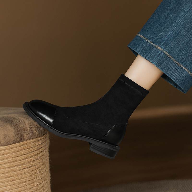 Krazing Po микрофибра Флок Зима Круглый носок Размер 33 Ботильоны Челси Размер 43 Молния Мода Низкий каблук Стрейч Ботильоны