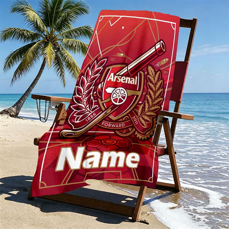 Custom Name Personalized Arsenal F.C Print Beach Towel, for Trip Camping Beach Party Home Decor, Birthday Gift for Family & Friends