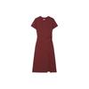 Original Solid Color Split Hem Slim Fit Round Neck Pullover Fashion Simple Casual Short Sleeve Dress Women Dress Terracotta Brown F51W429302F-BN