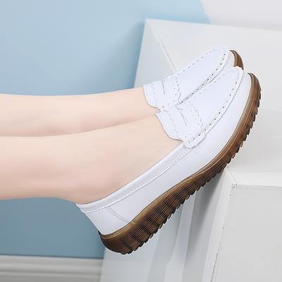 Кожаная Обувь Одинарная Повседневная Мама Туфли-лоферы с Мелким Вырезом Корейская Версия Мягкая Подошва Круглый Носок Комплект Ноги Фото Обувь Дуду