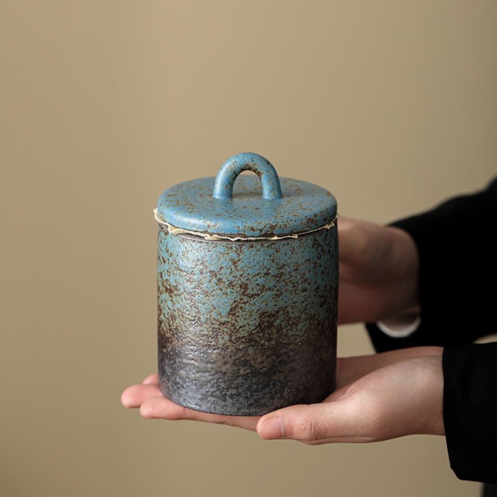 Kiln-change Glaze Vintage Ceramic Tea Jar Sealed Tea Can Practical Food Container Candy