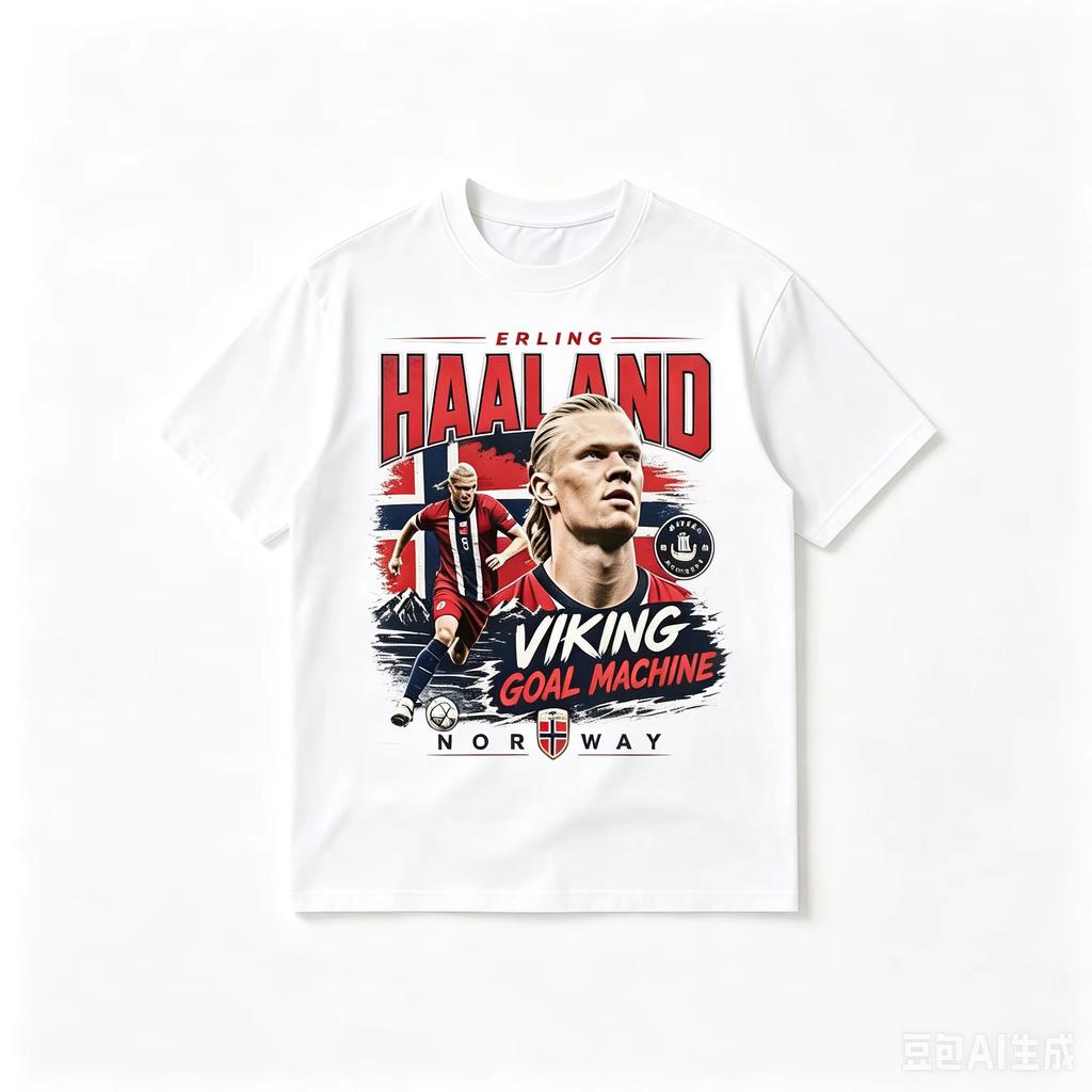 2026 New Erling Haaland Norway Football Vintage Portrait Graphic‑Print Unisex Short‑Sleeve T‑Shirt, Summer Street‑Style Casual Top