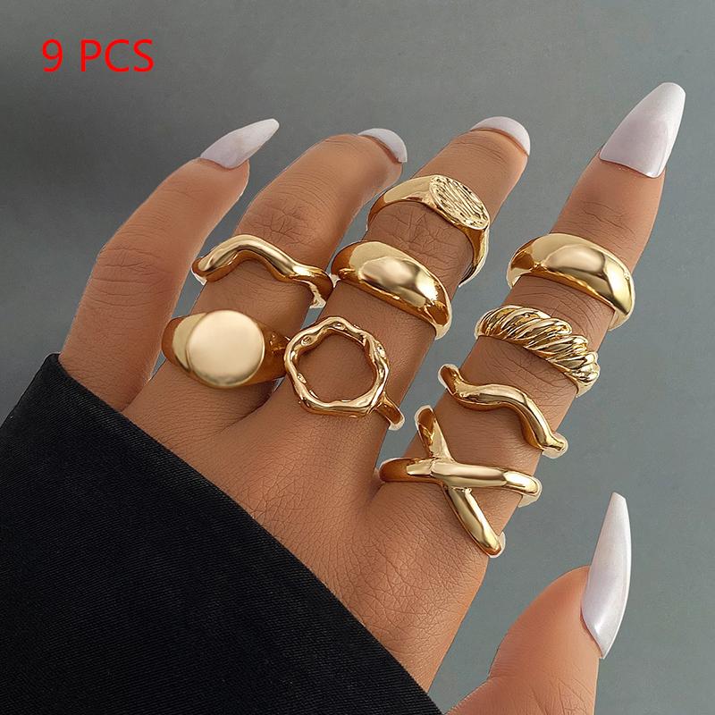 1Set Vintage Metal Rings For Women Men Gift Personalized Punk Hip Hop Irregular Exaggerated Knuckle Joint Rings
