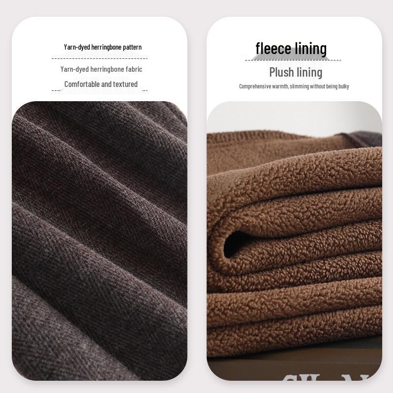 Women's Fleece-Lined Elastic Waist High-Waist Loose Straight-Leg Pants for Spring and Autumn