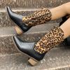 Модные сексуальные женские леопардовые сапоги с острым носком до середины голени из искусственной кожи с толстым каблуком в стиле пэчворк, размер плюс 43, осенне-зимняя женская обувь для подиума
