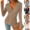 Women's Solid Color V-Neck Long Sleeve Sweater Pullover Knit Inner Top T-Shirt