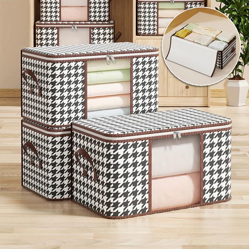Visible Large Capacity Storage Box Portable Household Clothes Organizer with Handles Foldable Dustproof Quilt Zipper Container