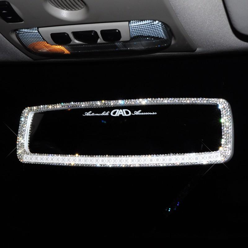 Universal Car Interior HD Rearview Mirror Decor Charm Crystal Bling Diamond Rear View Mirror Ornament Women Auto Accessories