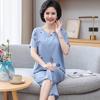 Хлопковые шелковые пижамы женские летние тонкие с короткими рукавами костюм-двойка для матери среднего возраста для отдыха свободная хлопковая шелковая женская домашняя одежда