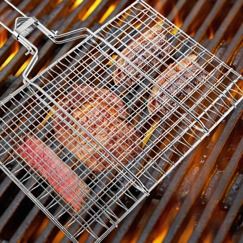 Foldable BBQ Basket Kamado Bbq Accessories Portable Dog Sling Water Gun Stainless Steel Removable Handle Steak Grill Barbecue