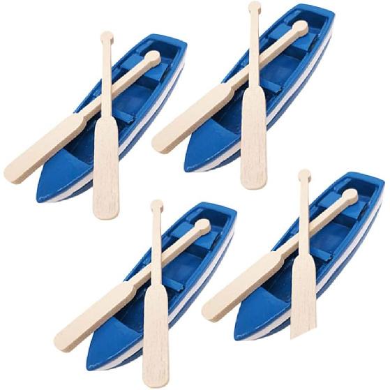Home Decor 4 Sets Miniature Boat with Oars Resin Canoe Model Figurines Mini Nautical Ocean Beach Scene Ornament for DIY Micro Landscape Accessories