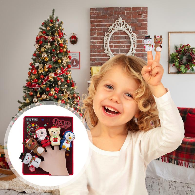 5PCS Cartoon Christmas Finger Puppets Toys For Kid Elk Santa Claus Snowman Penguin Character Party Favors Finger Hands Party Toy