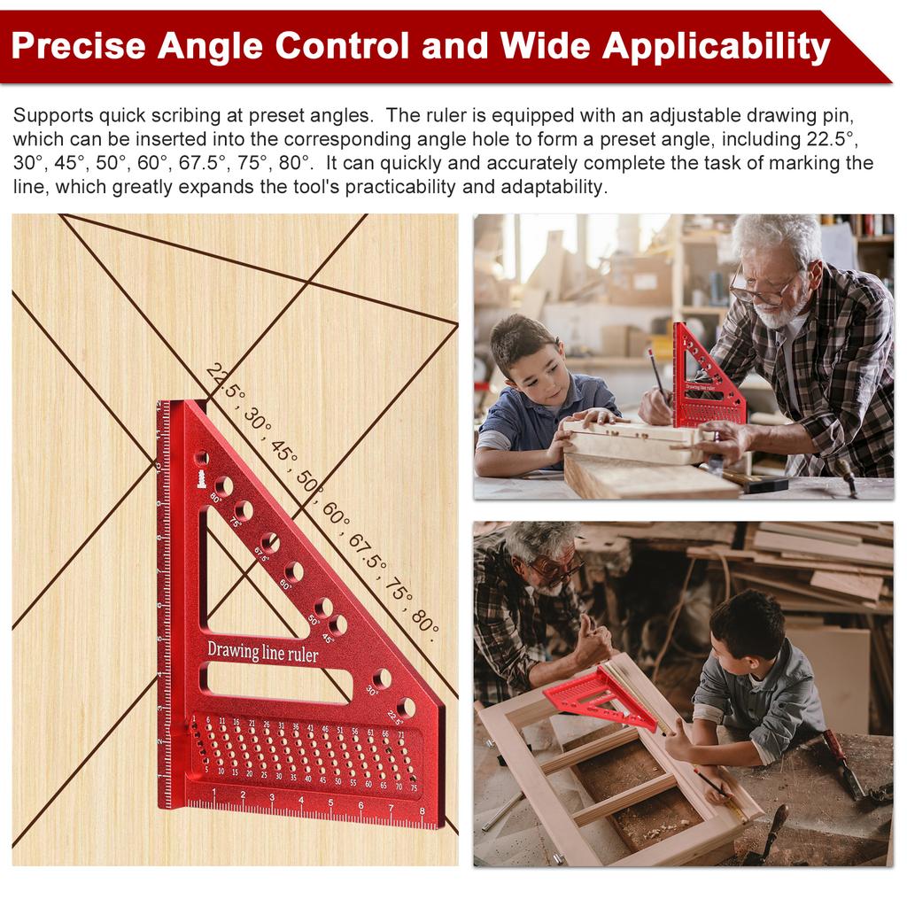Измерительная линейка из алюминиевого сплава с несколькими углами для деревообработки, сделай сам, угловая линейка, утилита для разметки