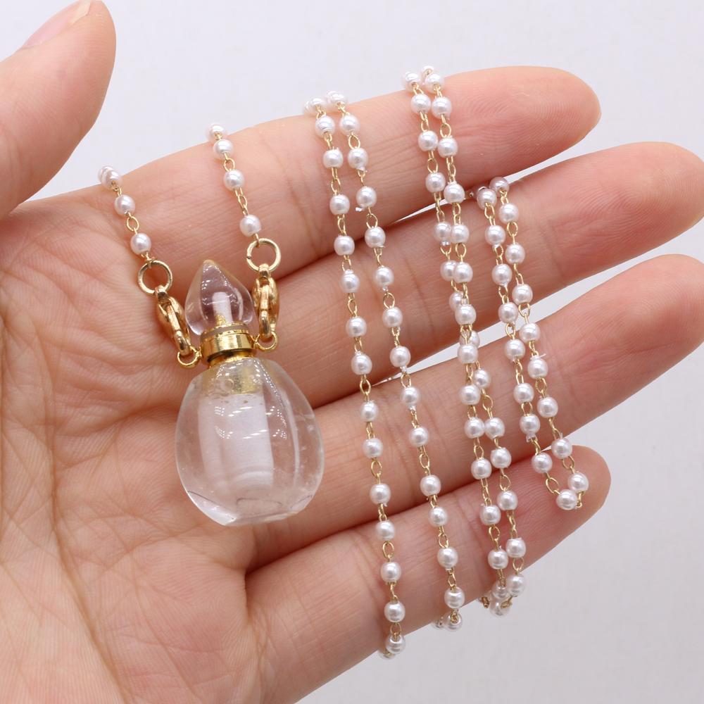 1 шт. модный натуральный камень прозрачный кварц флакон духов кулон жемчужная цепочка ожерелья для женщин свадебные украшения поставки
