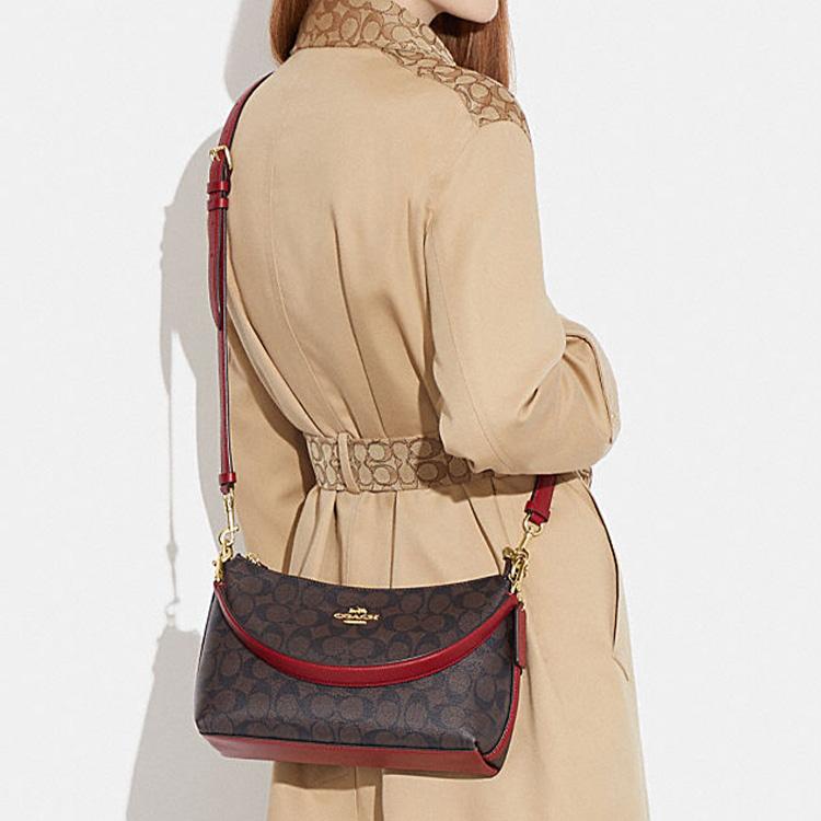 New COACH Clara Cow Leather Shoulder Bag, Crossbody Bag Women's Dark Brown CF377-IMRVQ