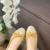 Sheepskin Version~ Sweet Bow Splicing Shallow Mouth Flat-bottomed Ballet Shoes Women's Single Shoes