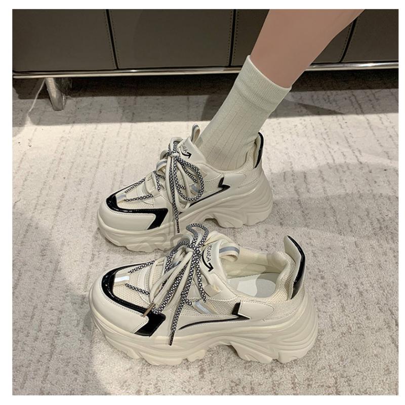 Новые весенние женские массивные кроссовки на шнуровке, повседневная женская спортивная обувь, модная прогулочная обувь с дышащей сеткой на толстой подошве